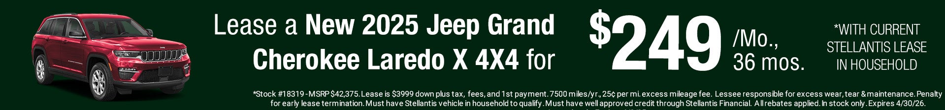 2025 Jeep Grand Cherokee Laredo X 4X4 Lease