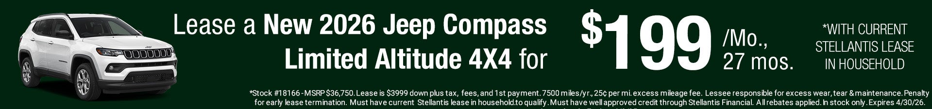 New 2026 Jeep Compass Limited Altitude Lease